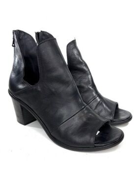 Ego Trip Black Leather Peep Toe Booties | 39